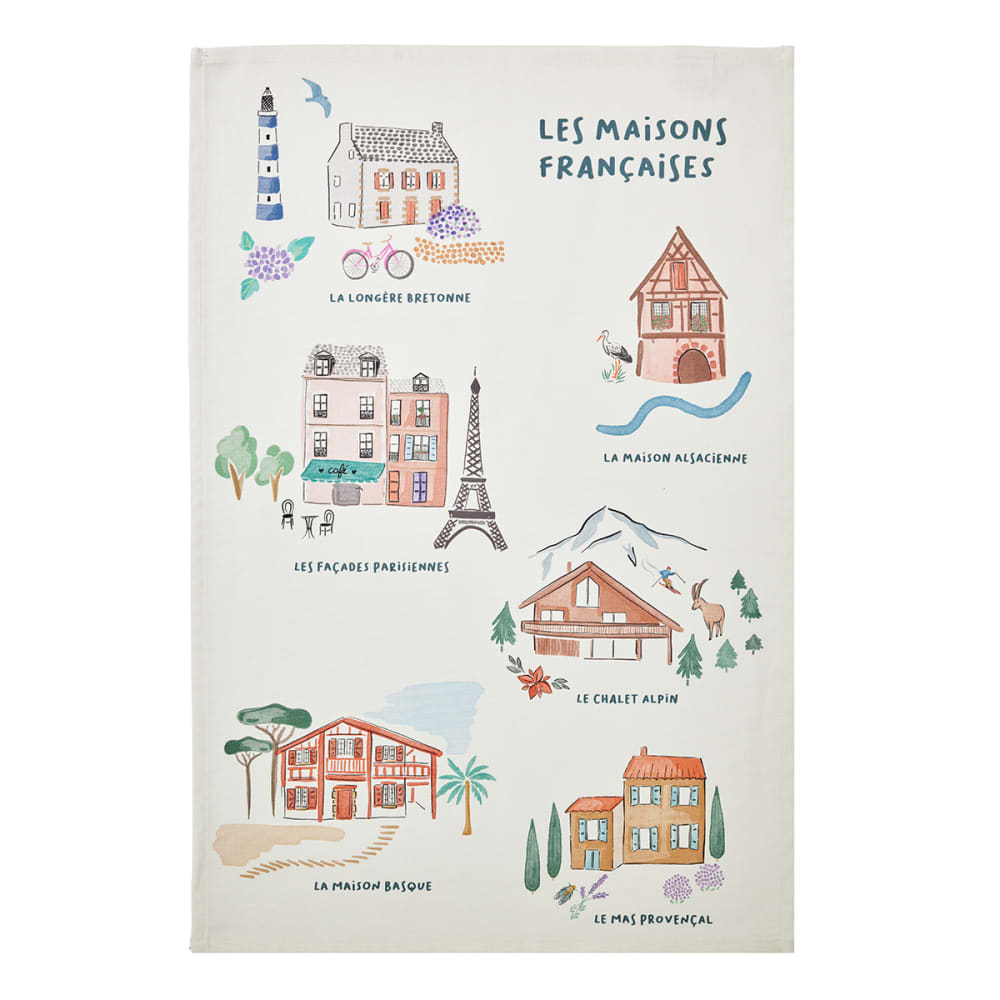 Torchon imprimé en coton multicolore 50x75cm