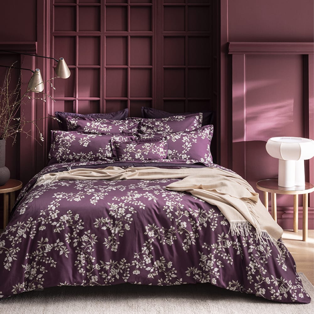 Housse de couette en satin de coton violet 260x240