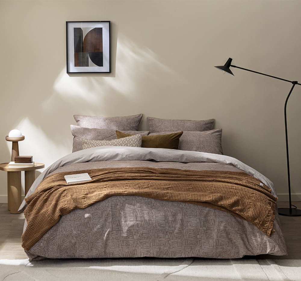 Parure de lit en percale de coton beige 200 x 200 cm