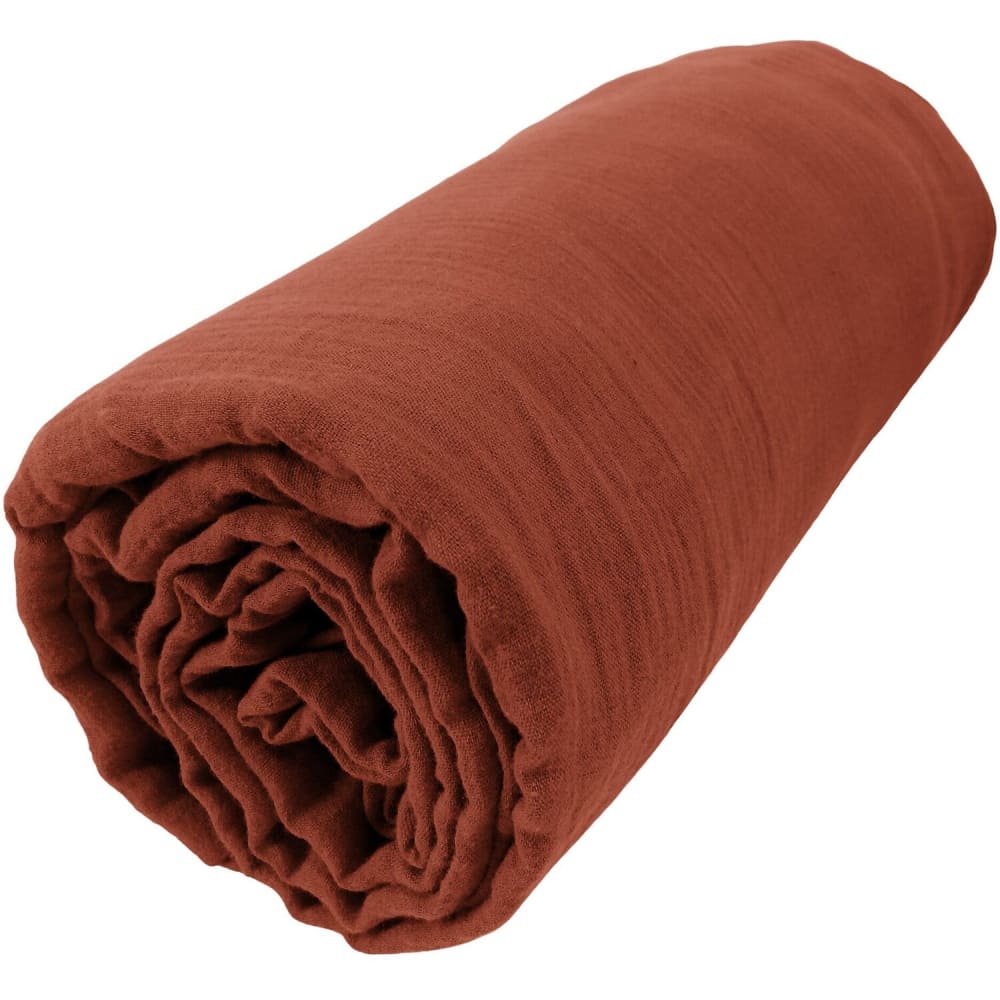 Drap housse en gaze de coton terracotta 90x190 cm — vue 3