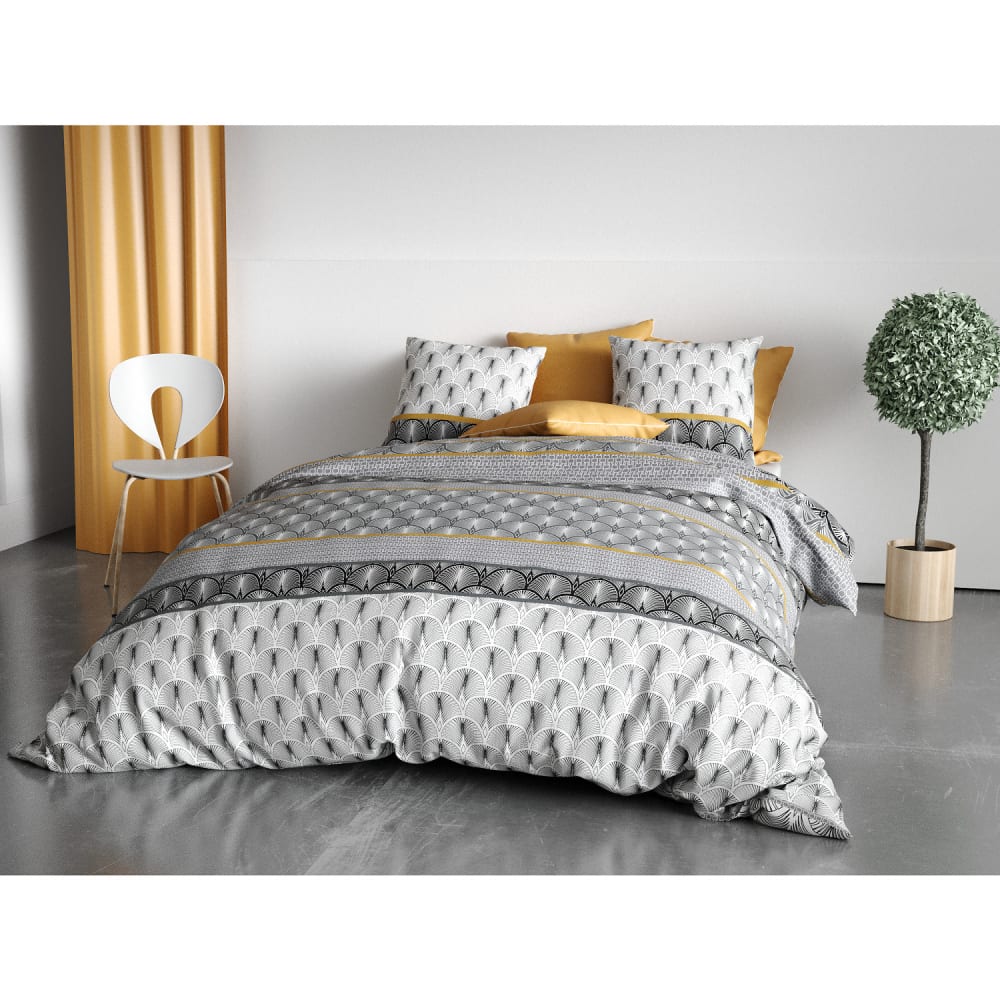 Parure housse de couette en coton imprimée + 2 taies 240x220 cm