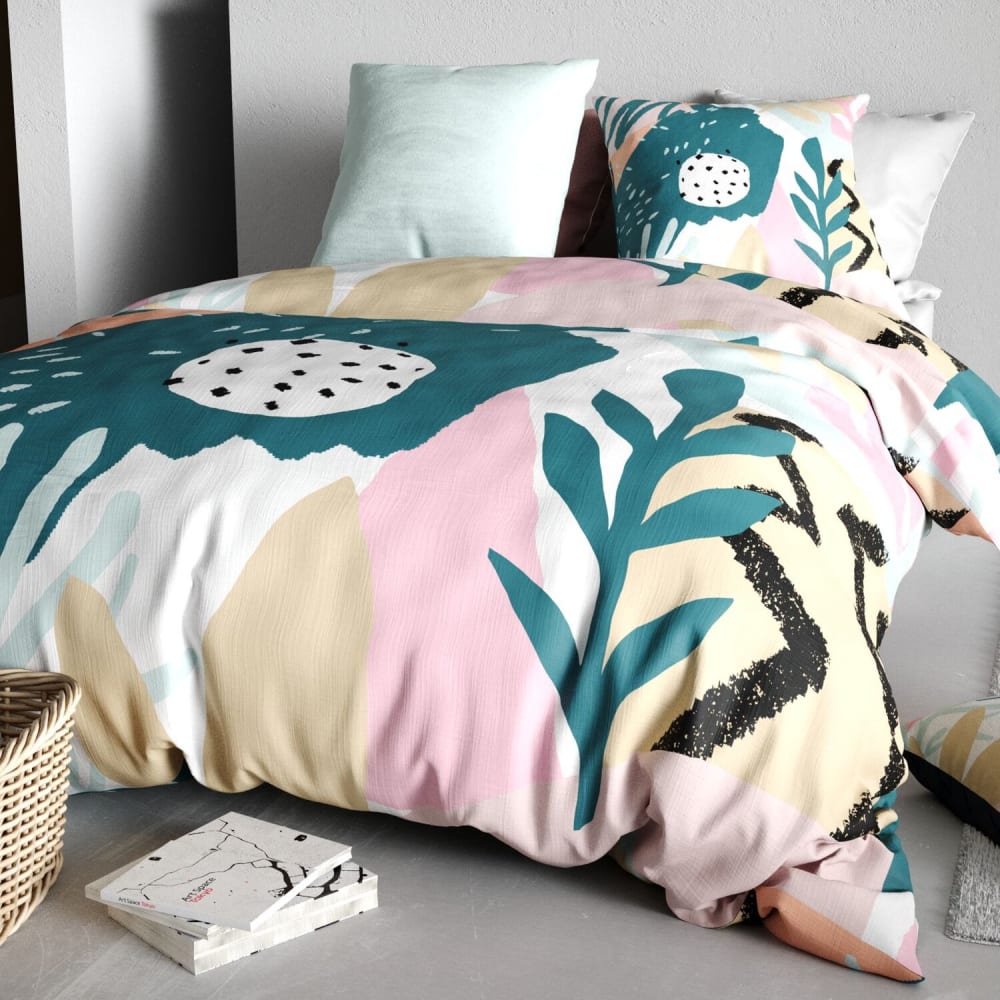 Parure housse de couette en coton imprimée + 2 taies 260x240 cm