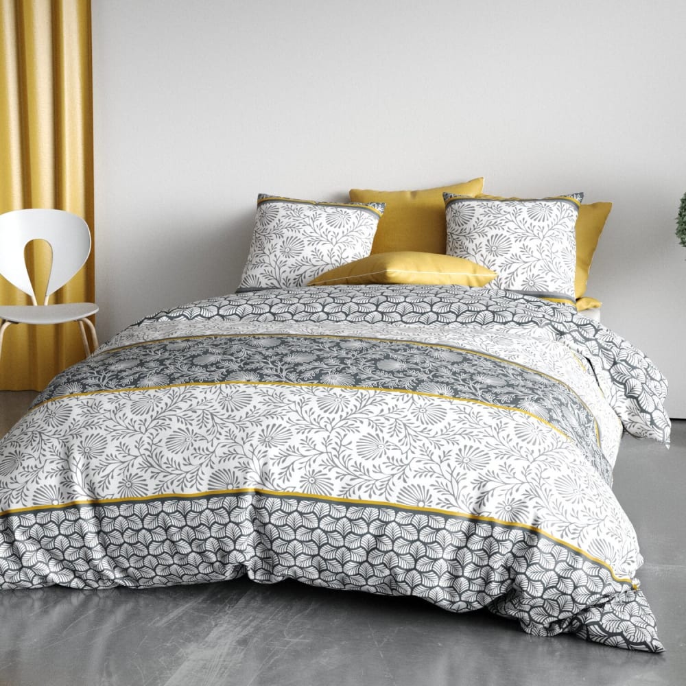 Parure housse de couette en coton imprimée + 2 taies 240x220 cm