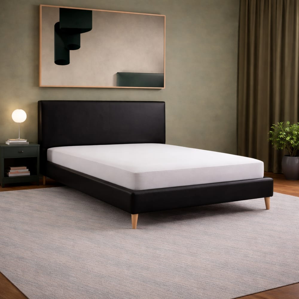 Reca Bedding Schwarzes Bett aus Kunstleder 160x200 cm style modern Schwarz Spanplatte