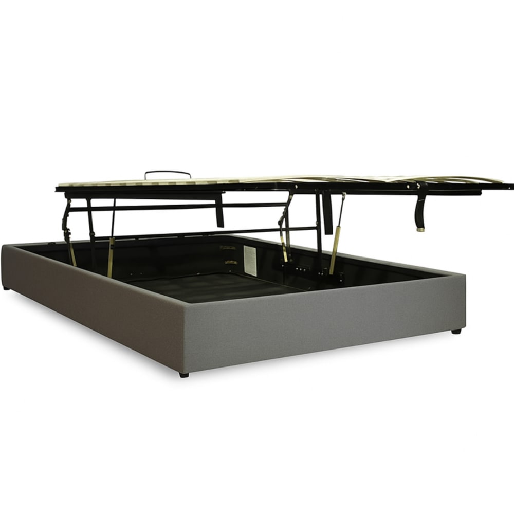 Lit coffre ouverture parallèle en tissu gris clair 200x200 cm