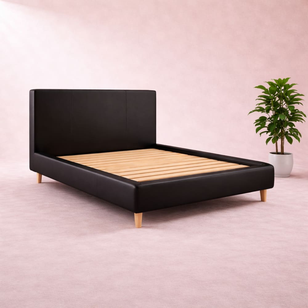Lit noir en simili cuir 140x190 cm