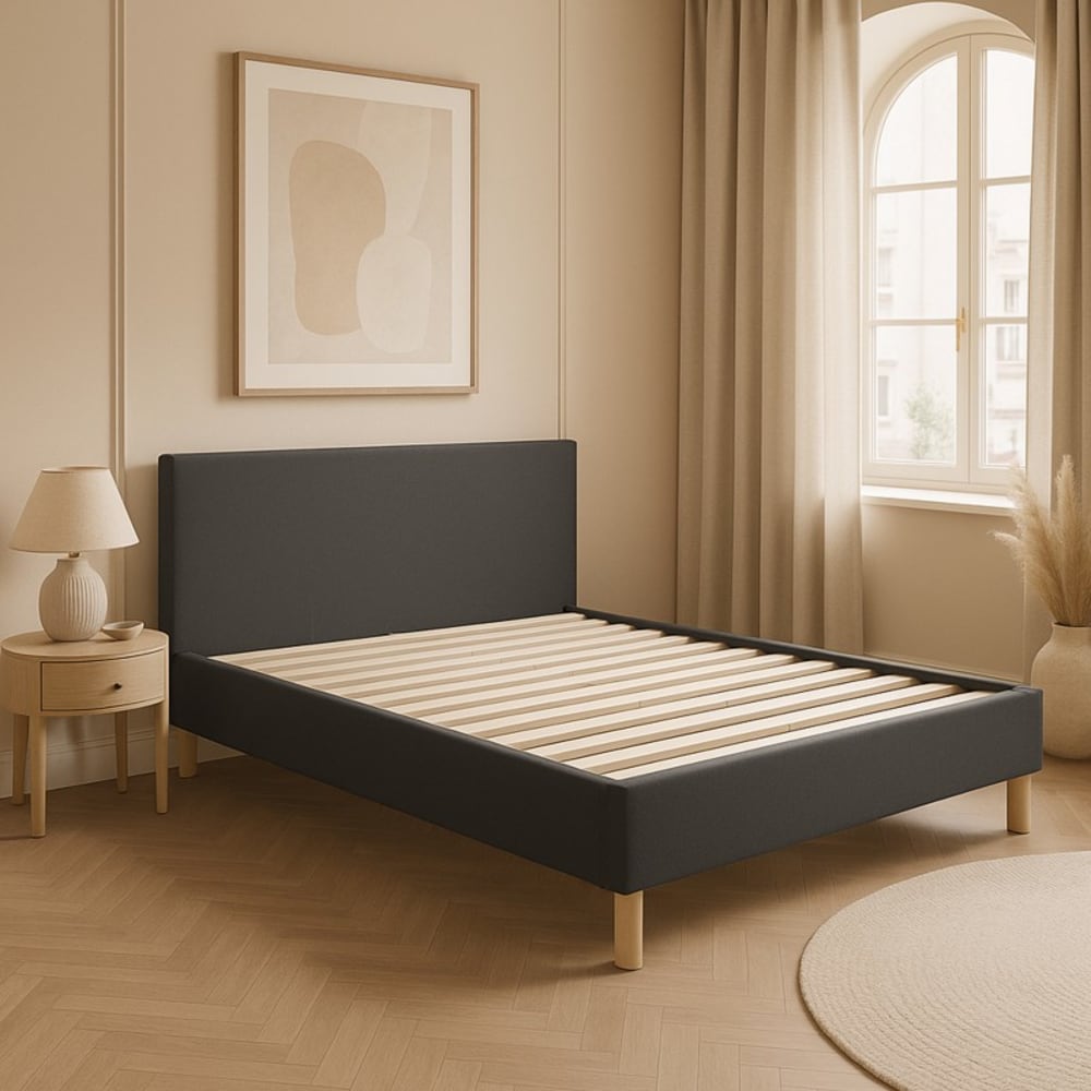 Lit gris foncé en tissu 160x200 cm