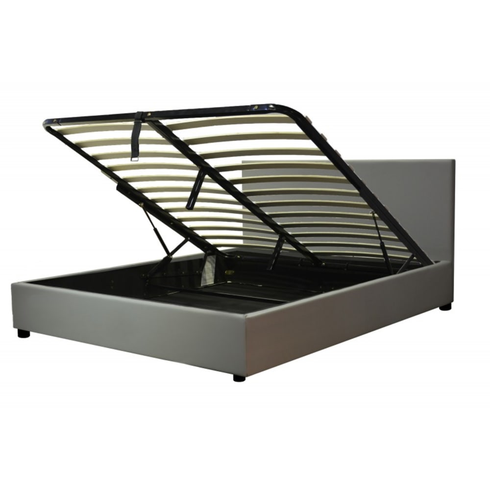 Lit coffre avec tête de lit en simili cuir gris 140x190 cm