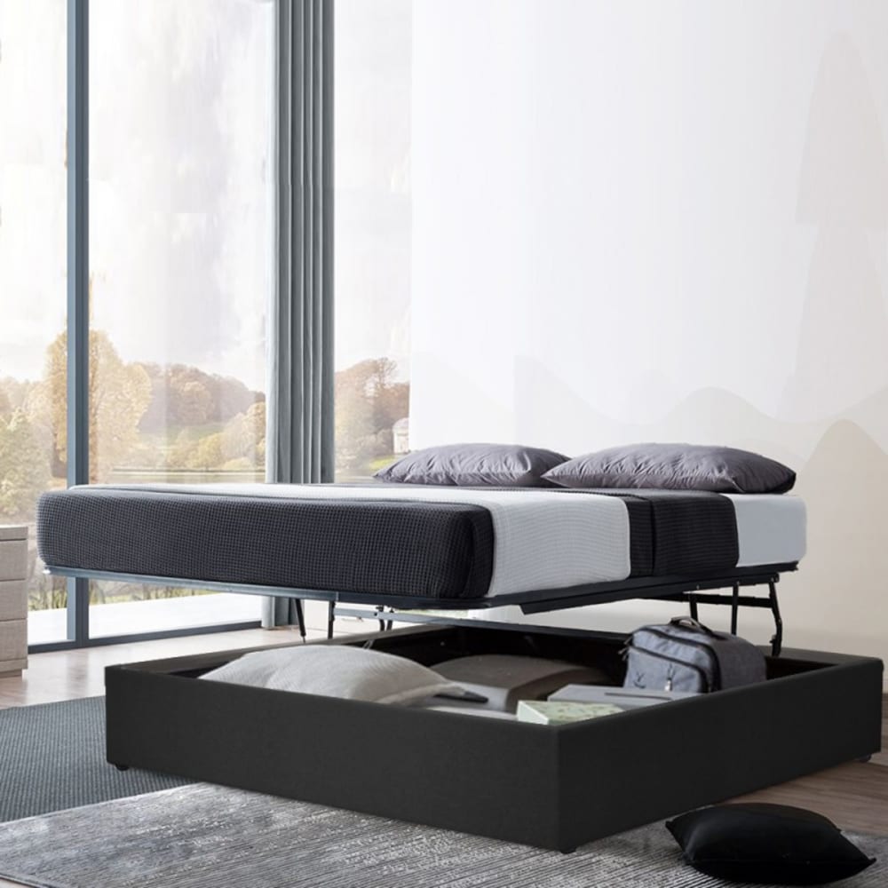 Lit coffre ouverture parallèle en tissu gris foncé 180x200 cm