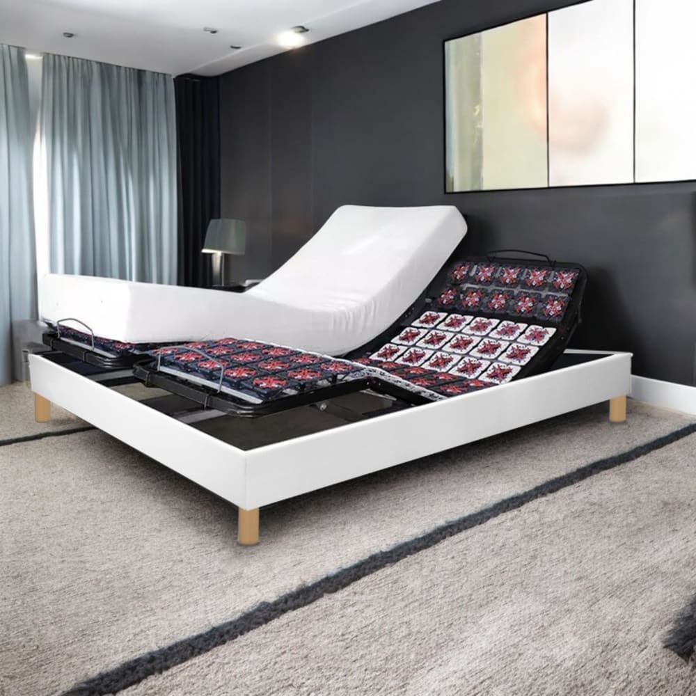 Lit électrique blanc 90x190 cm, matelas mémoire, contour simili