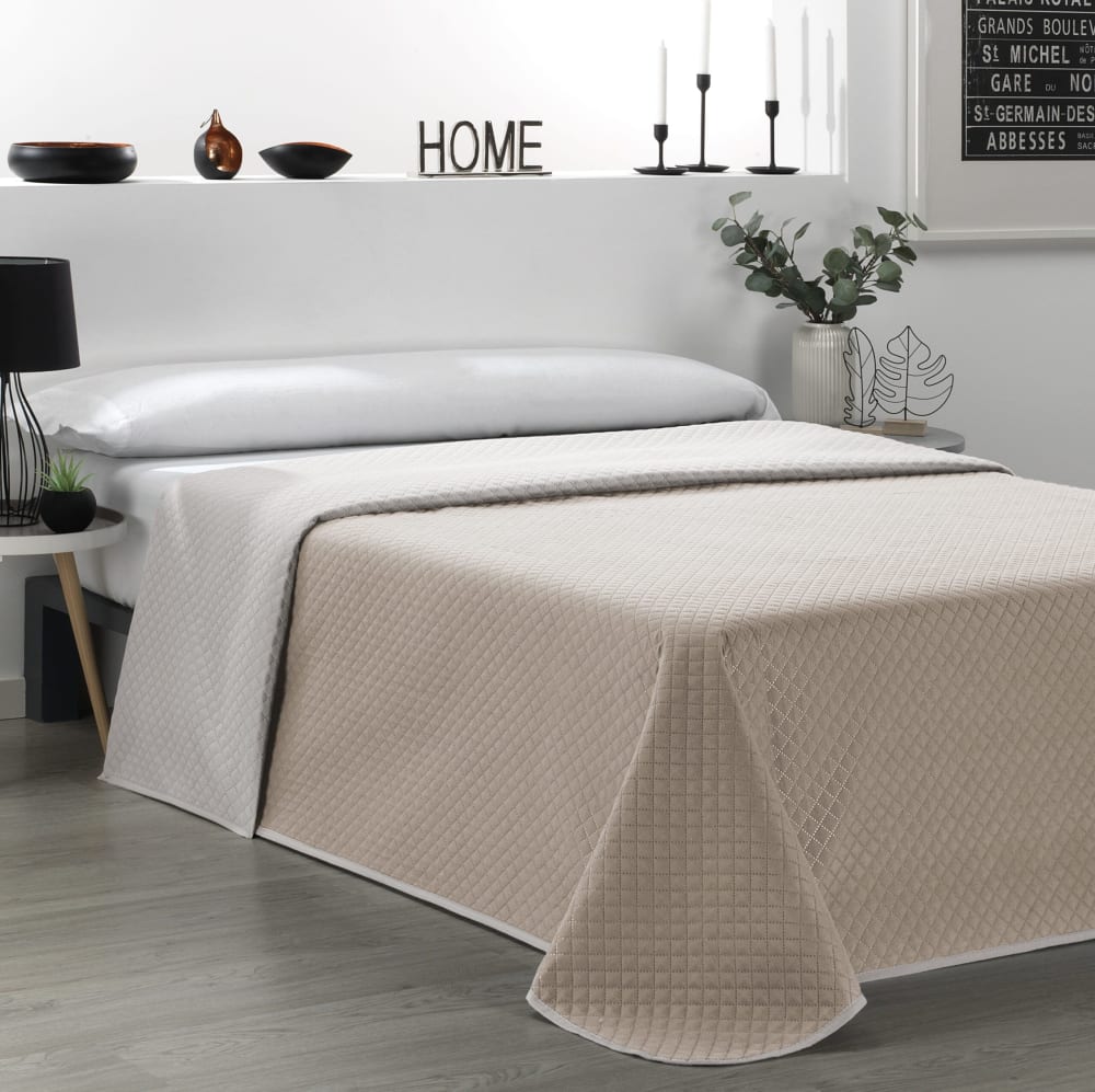 Colcha bicolor reversible cuero/lino cama 150cm