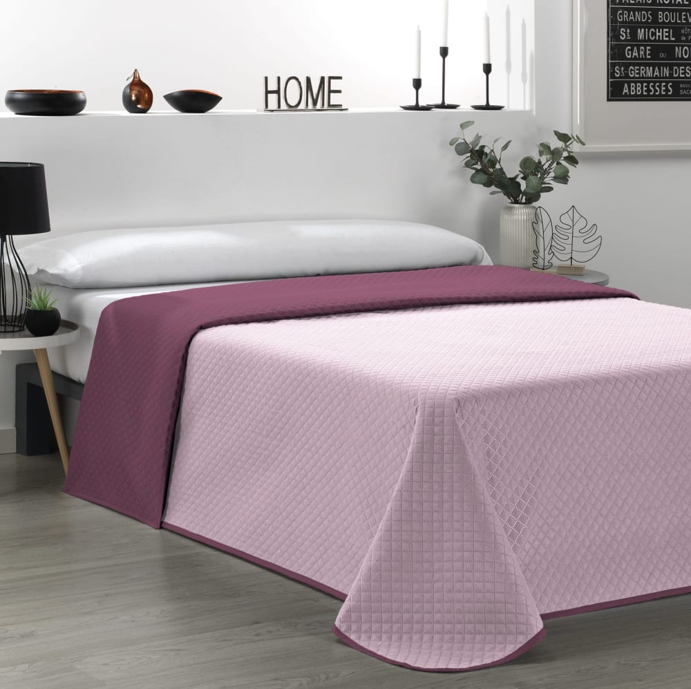 Colcha bicolor reversible salmón/berenjena cama 150cm