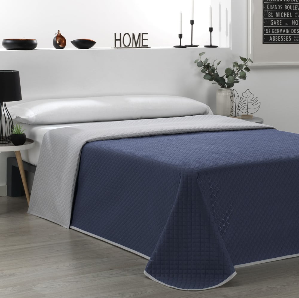 Colcha bicolor reversible azul/gris cama 150cm