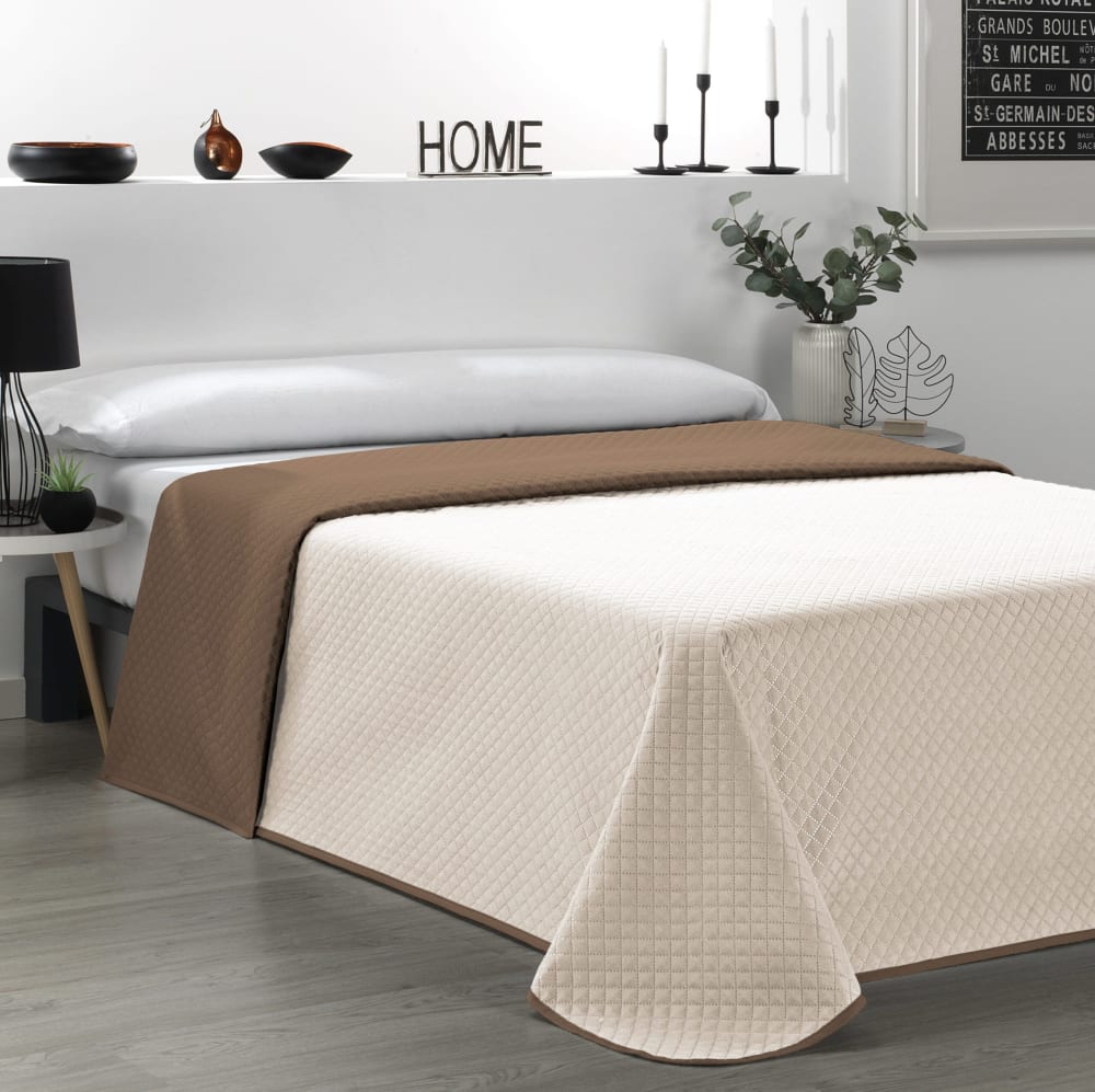 Colcha bicolor reversible beige/marrón cama 150cm