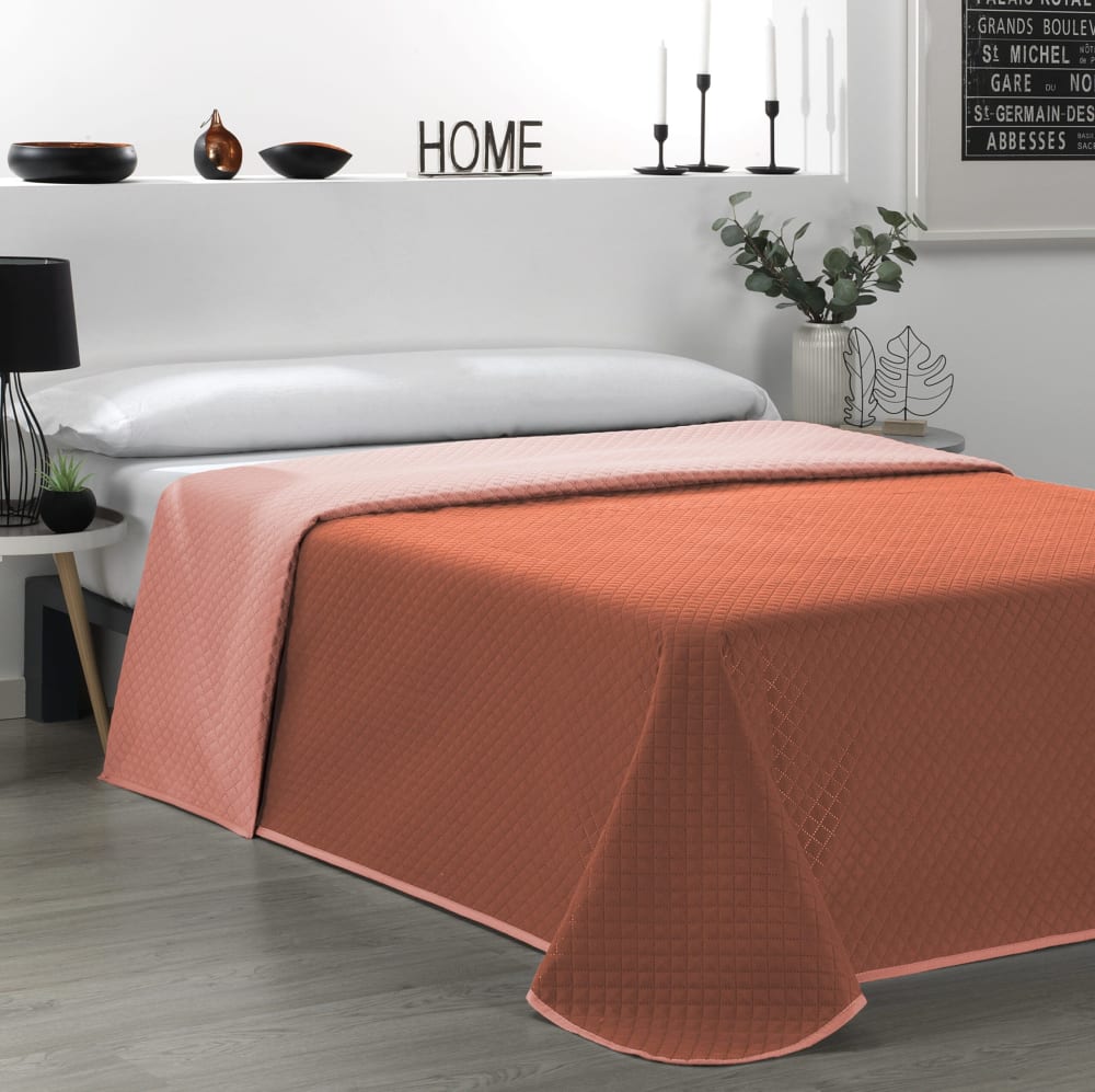 Colcha bicolor reversible teja/coral cama 150cm