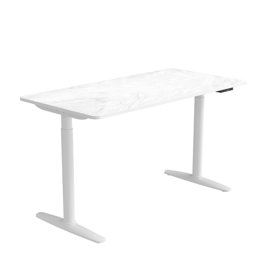 hjh OFFICE Höhenverstellbarer Schreibtisch aus MDF, Weiß/Marmor Weiß Spanplatte