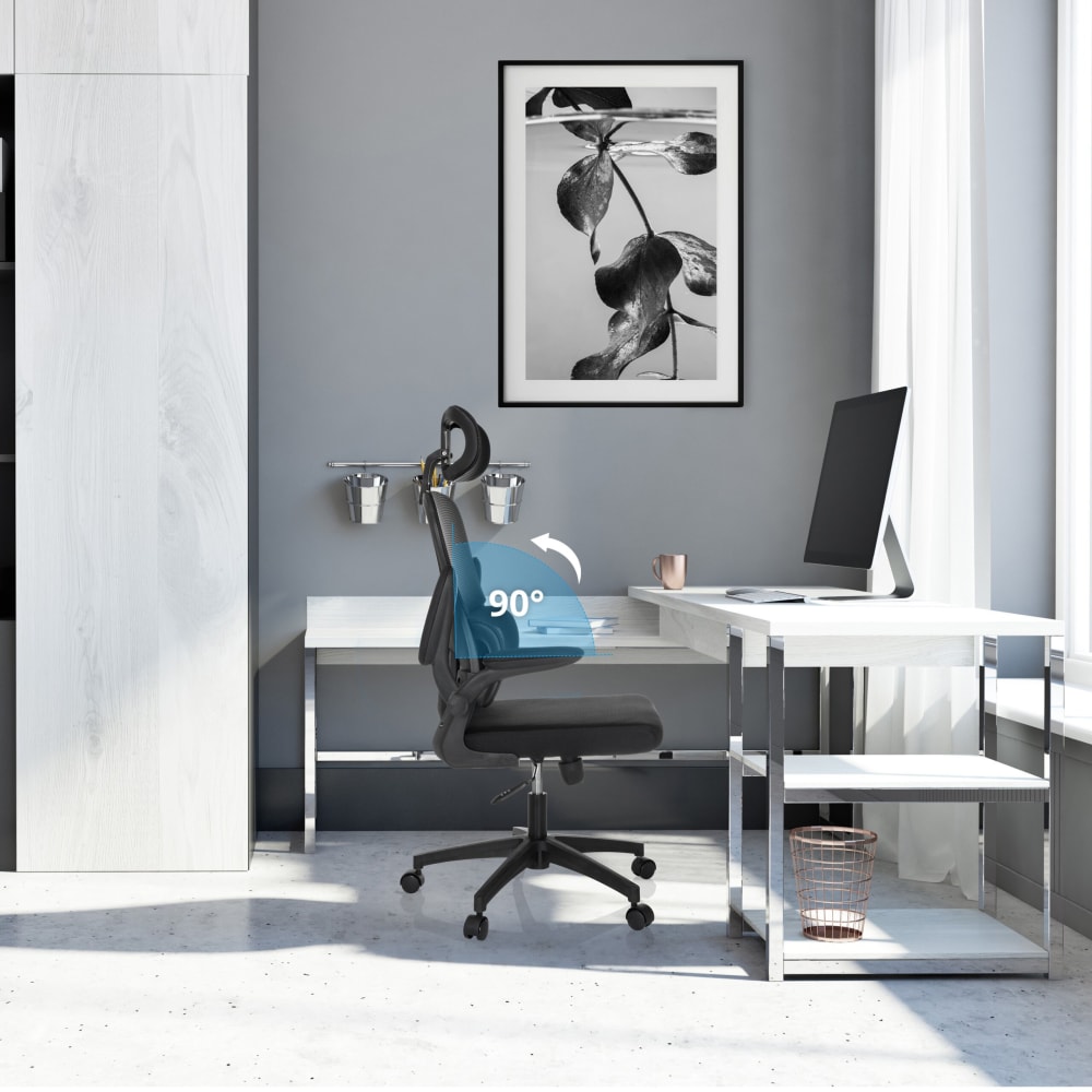 Home Office Bürostuhl aus Stoff / Netzstoff, Schwarz - Maisons Du