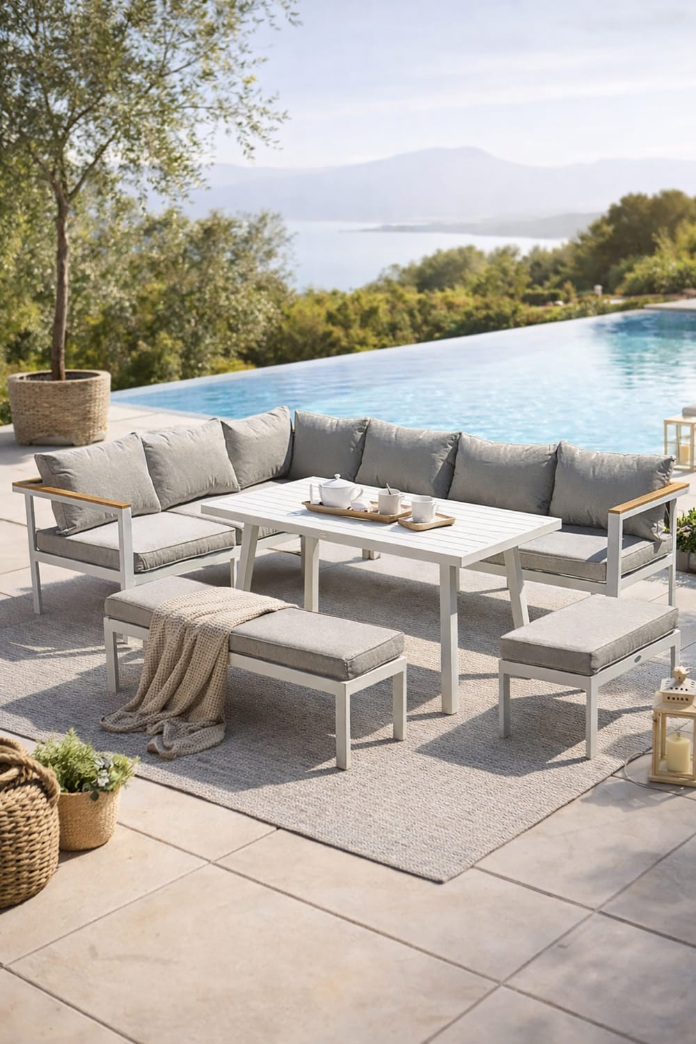 Ensemble repas de jardin 9 places en aluminium
