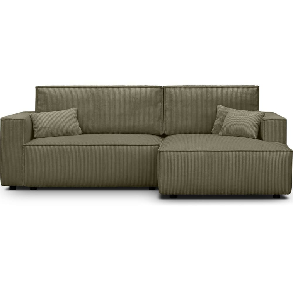 Canapé d'angle droit convertible 3 places - velours côtelé vert kaki
