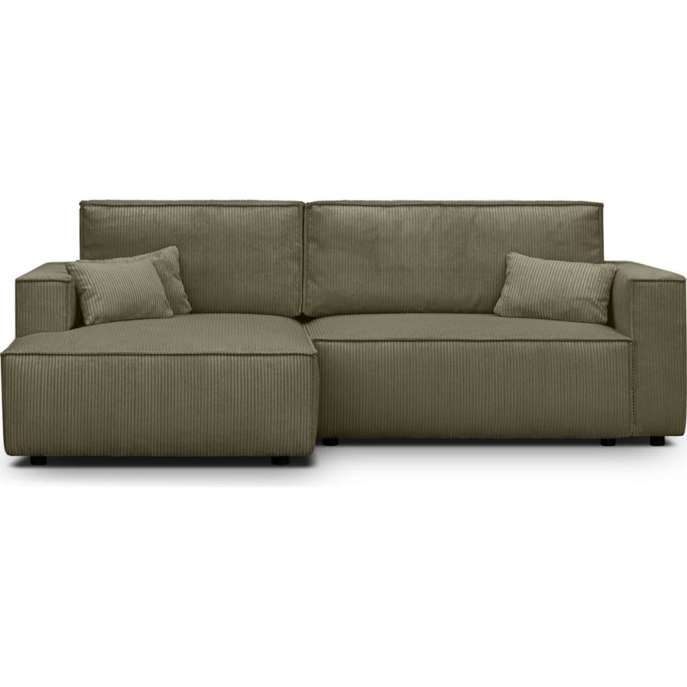 Canapé d'angle gauche convertible 3 places - velours côtelé vert kaki