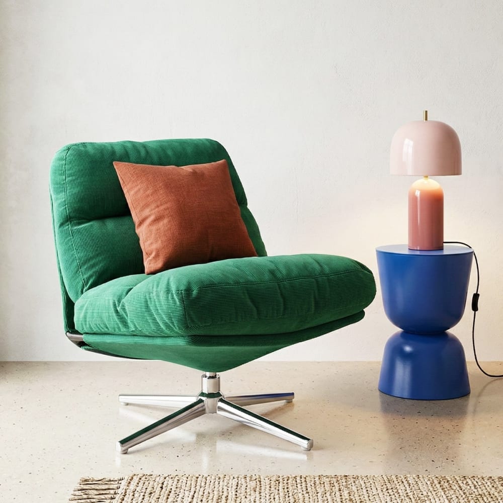 Fauteuil pivotant en velours côtelé vert électrique - piètement chromé