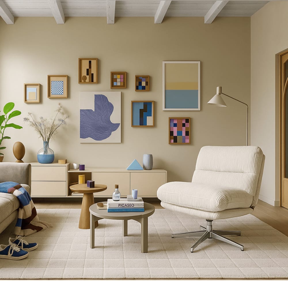 Fauteuil pivotant en velours cotelé beige - piètement chromé