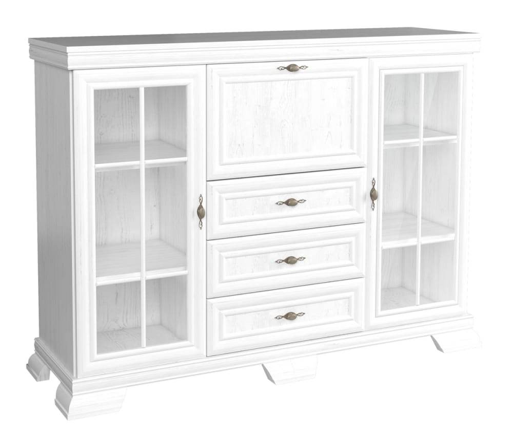 Feldmann-Wohnen Highboard mit Türen & Schubladen aus MDF, Anderson Pinie, 158x46x117cm style industrial Weiß Spanplatte