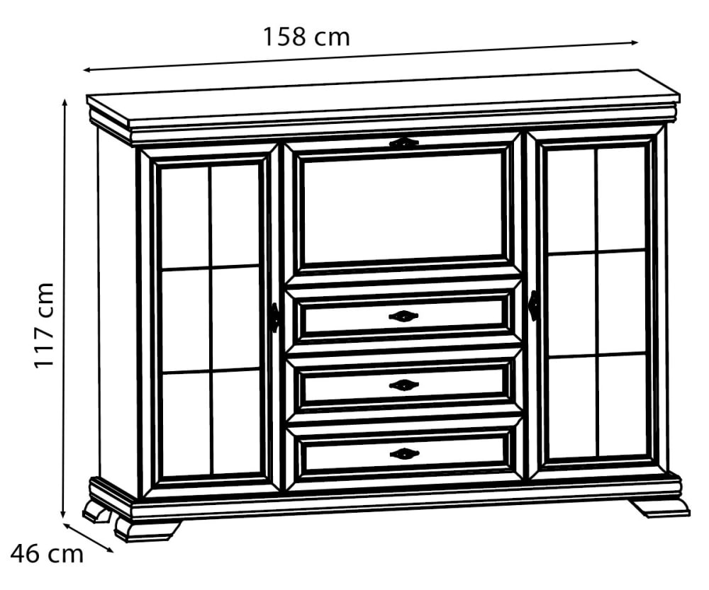 Highboard mit Türen & Schubladen aus MDF, Anderson Pinie,