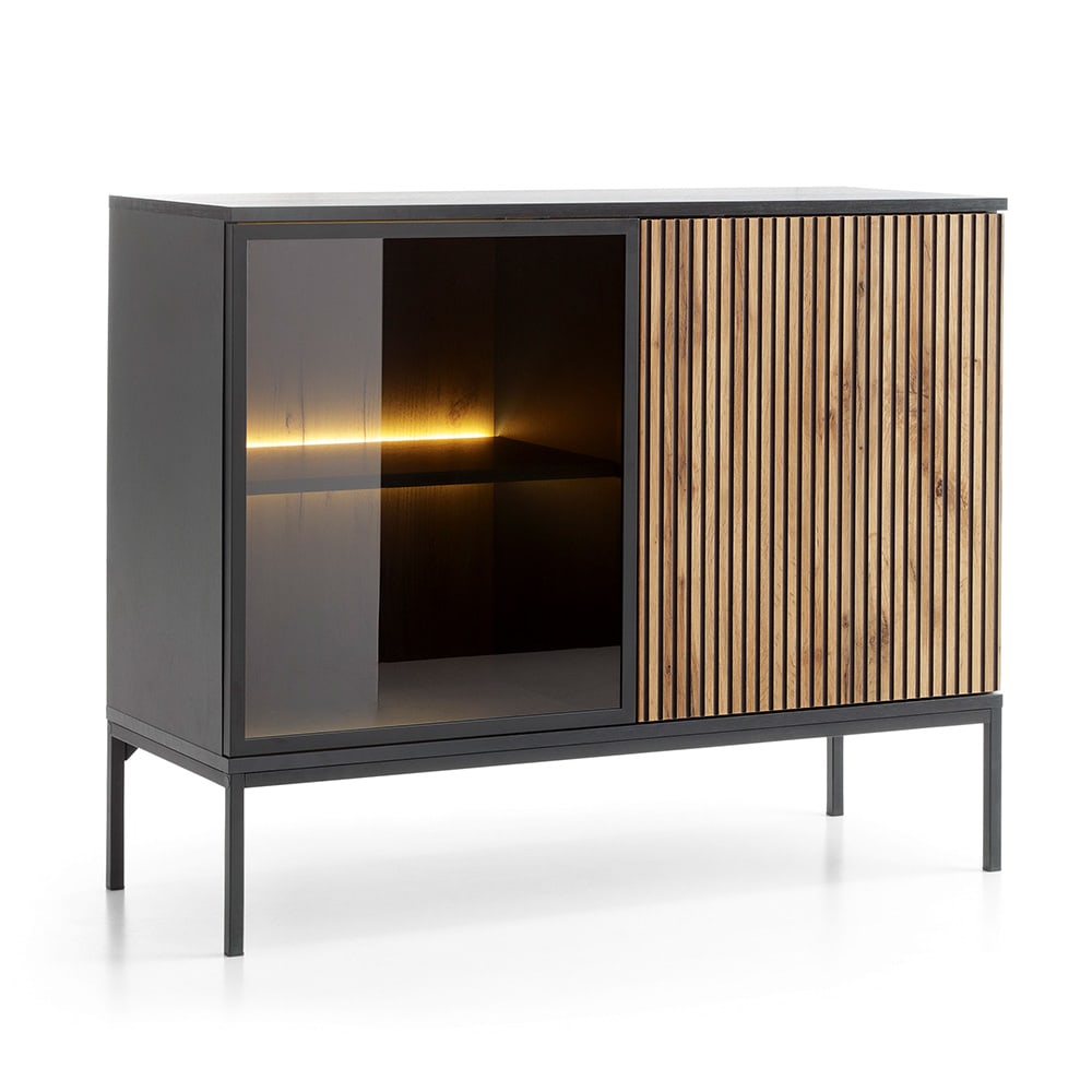 Feldmann-Wohnen Kommode mit 2 Türen aus Holz, 104x39x83cm, schwarz / Wotan Eiche style modern - Holz