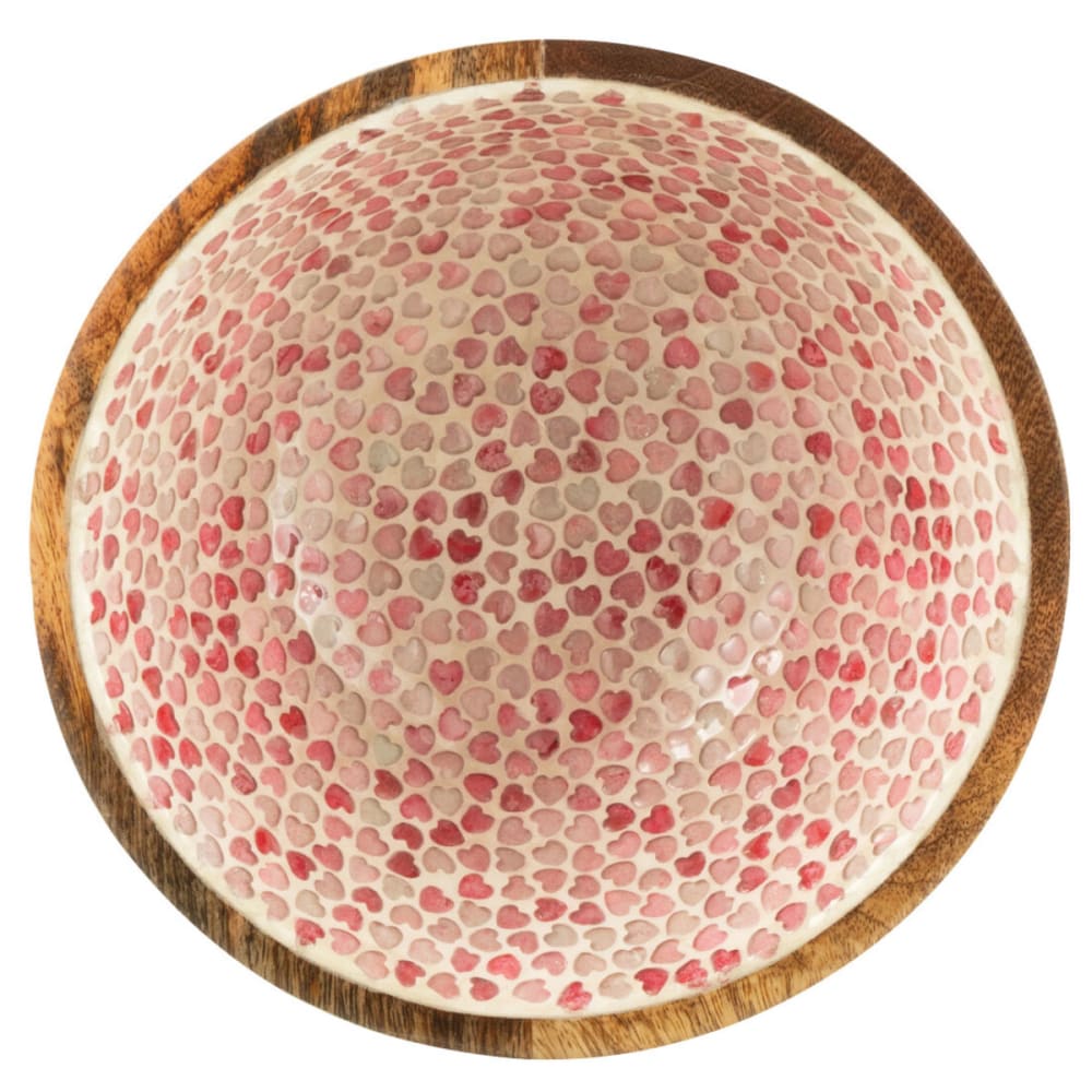 Saladier en bois de manguier avec intérieur coeurs rose - Maisons du Monde