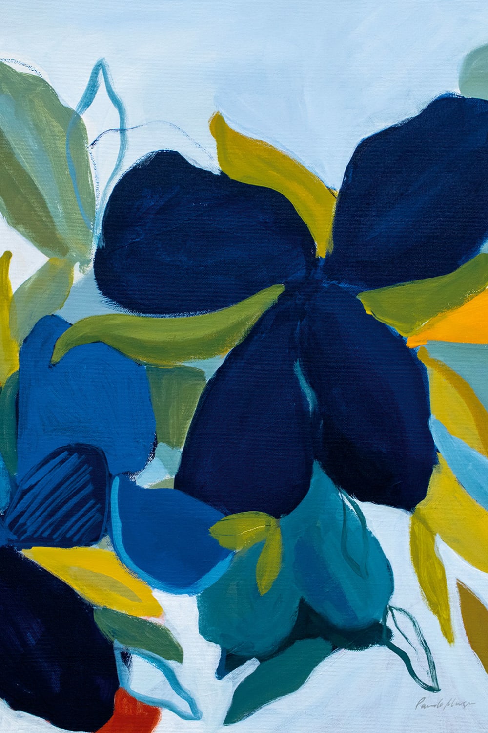 Tableau fleurs bleues imprimé sur toile 60x90 cm