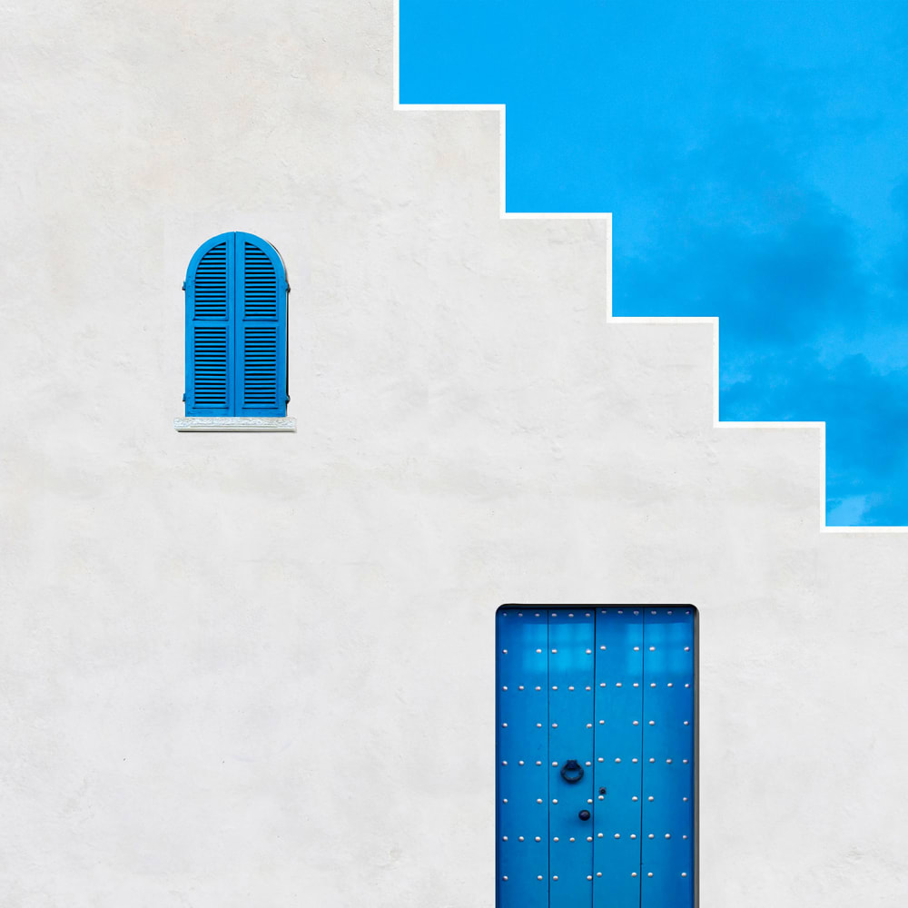 Tableau bleu grec imprimé sur toile 80x80 cm