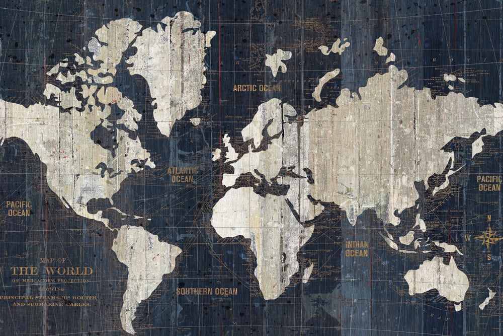 Tableau carte du monde dorée imprimé sur toile 90x60 cm