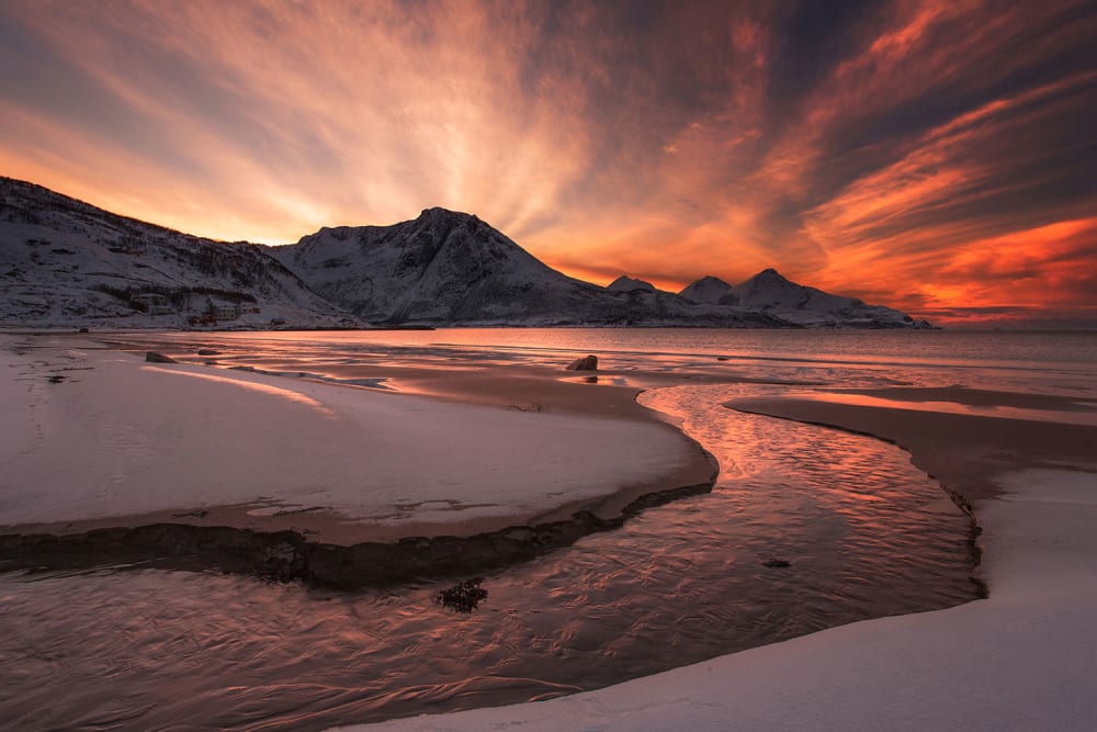 Tableau paysage coucher de soleil doré imprimé sur toile 90x60 cm