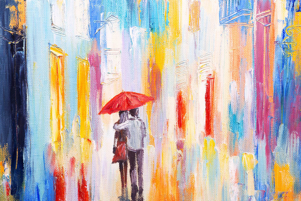 Tableau parapluie rouge imprimé sur toile 90x60 cm