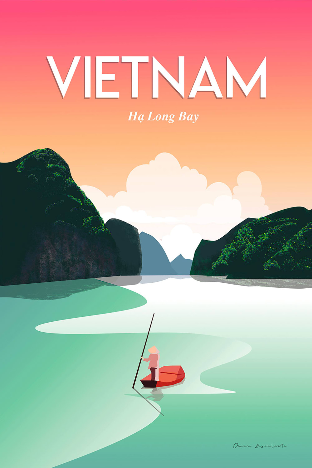 Tableau voyage Vietnam Baie Halong imprimé sur toile 60x90 cm