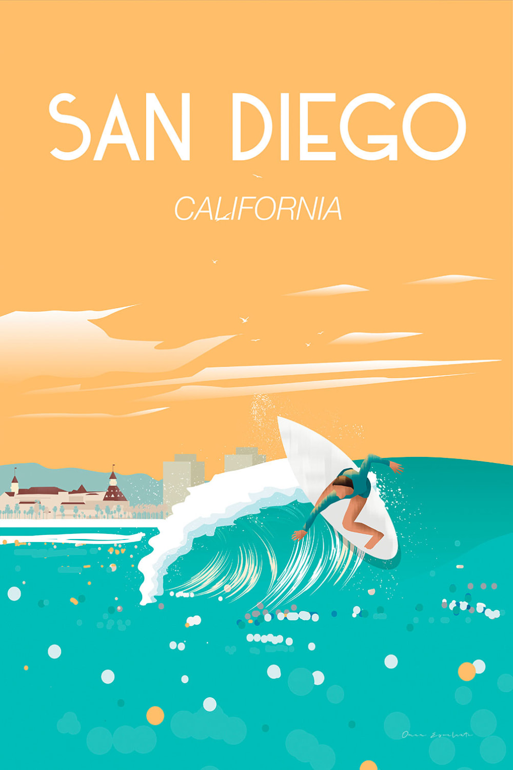 Tableau voyage San Diego California imprimé sur toile 60x90 cm