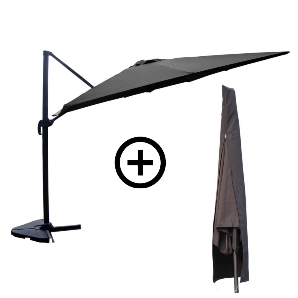 Bundle parasol 3x4m déporté rotatif gris + housse