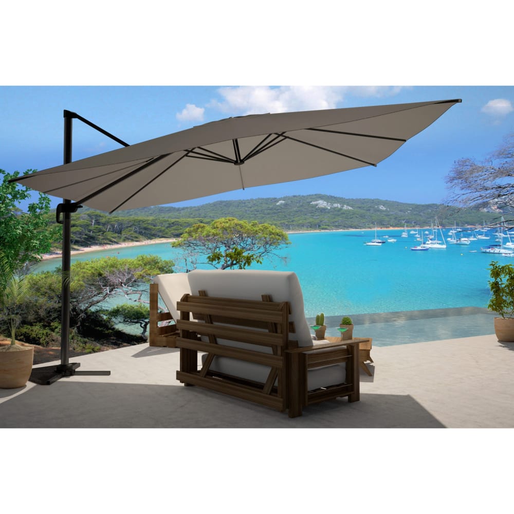 Bundle parasol 3x4m déporté rotatif gris + housse