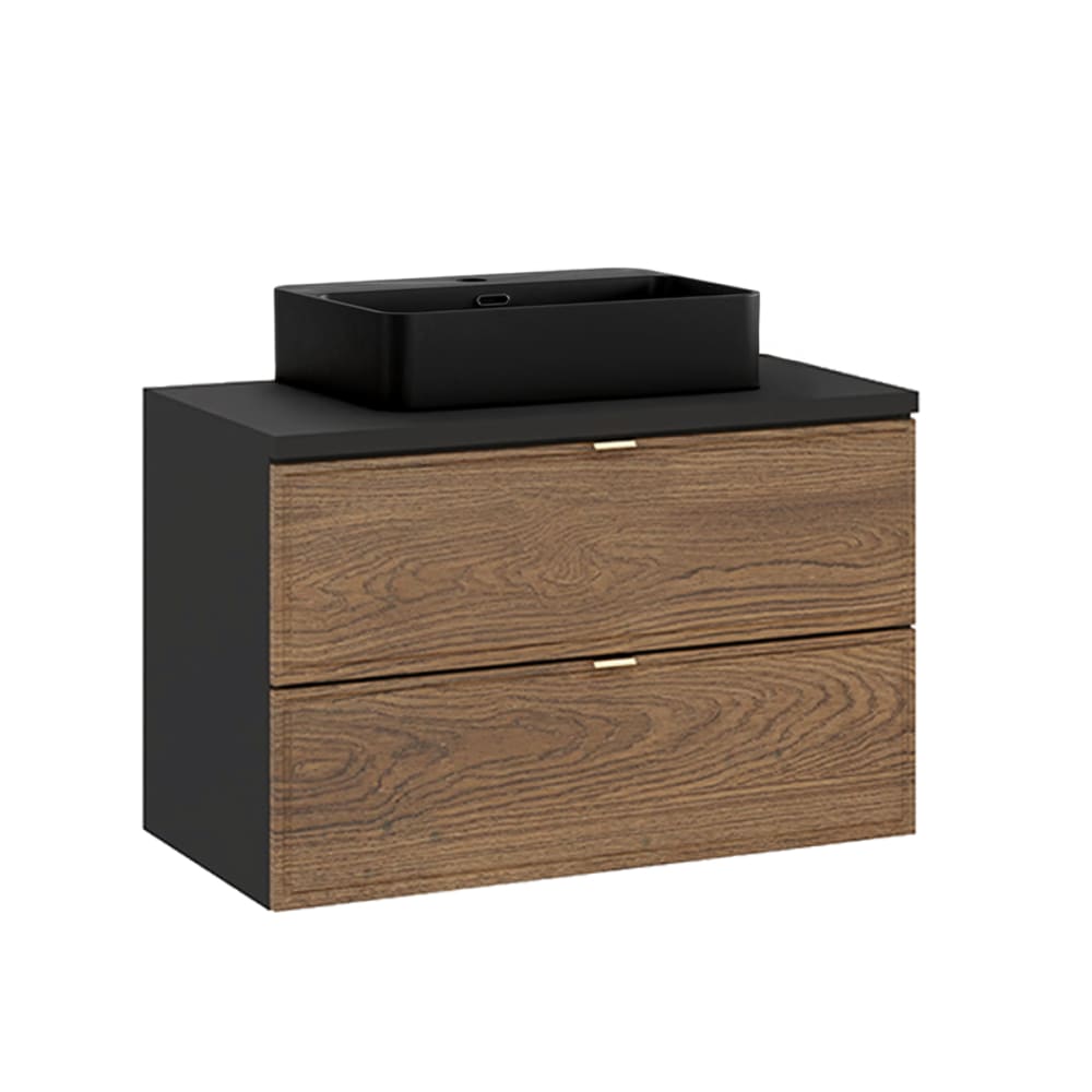 Meuble vasque stratifiés marron et noir