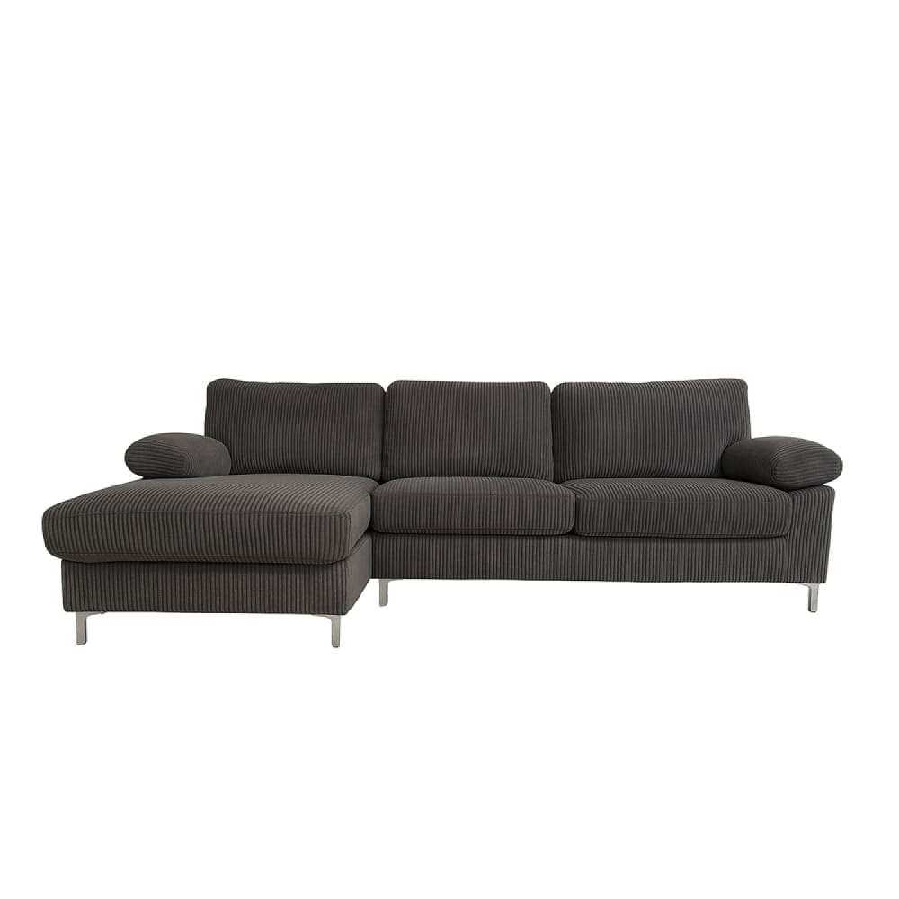 Canapé d'angle 4-5 places méridienne velours côtelé gris anthracite
