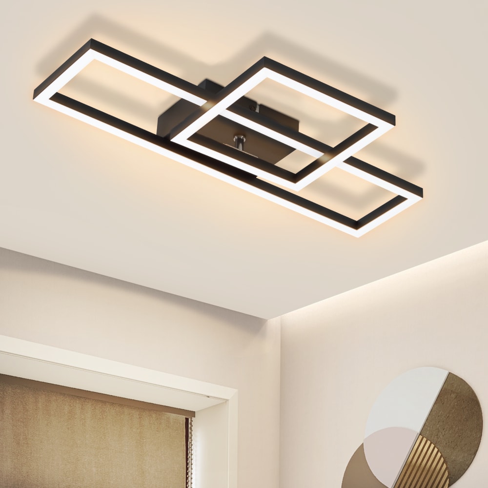 Powell - LED-Deckenleuchte aus Metall, Schwarz, L 42 cm - Maisons