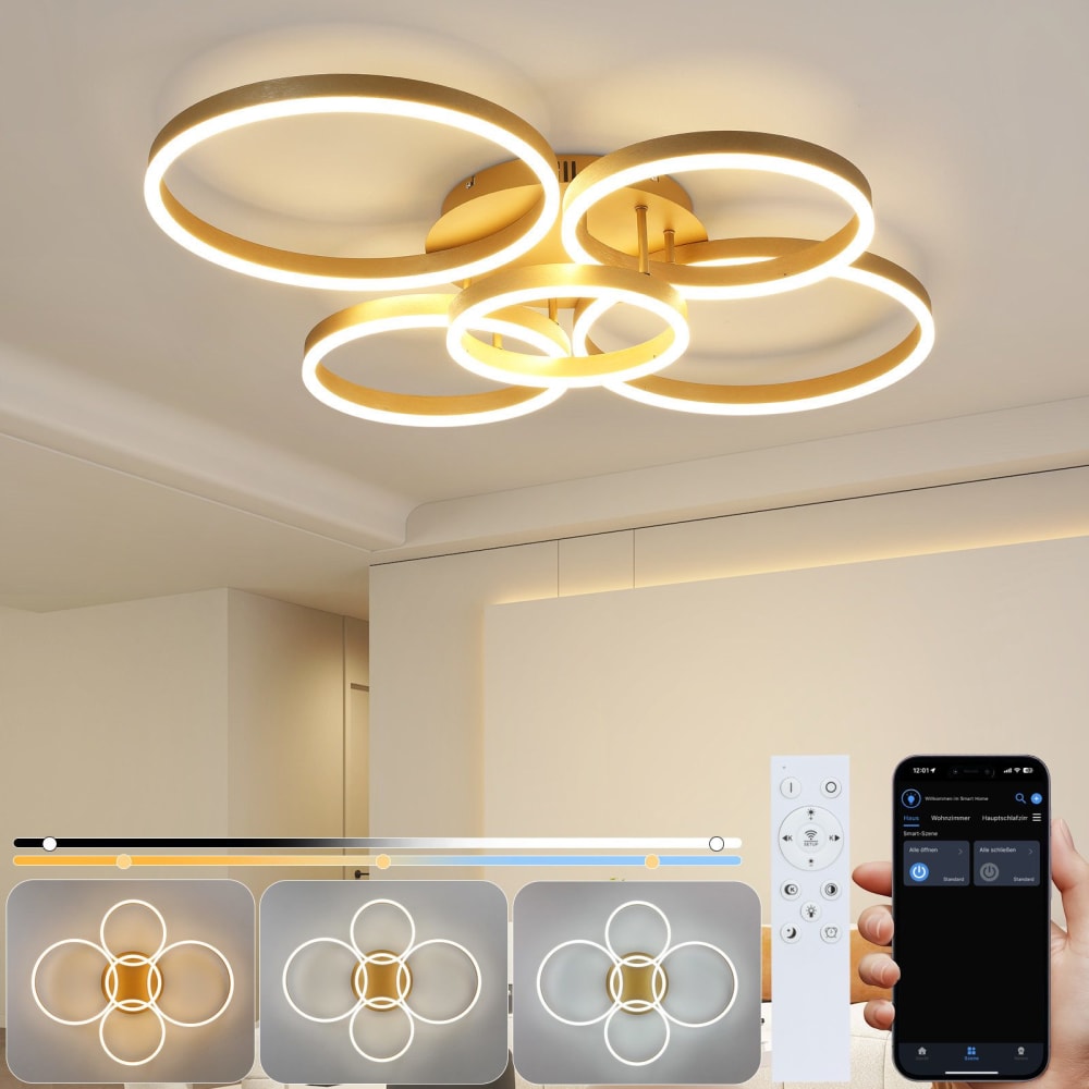 Anton - plafonnier led en métal, coloris doré, l 94 cm — vue 3