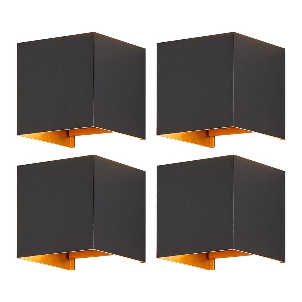 Nettlife Massie - Wandleuchte aus Metall, Schwarz, L 10 cm, 4er-Set style modern Schwarz Metall