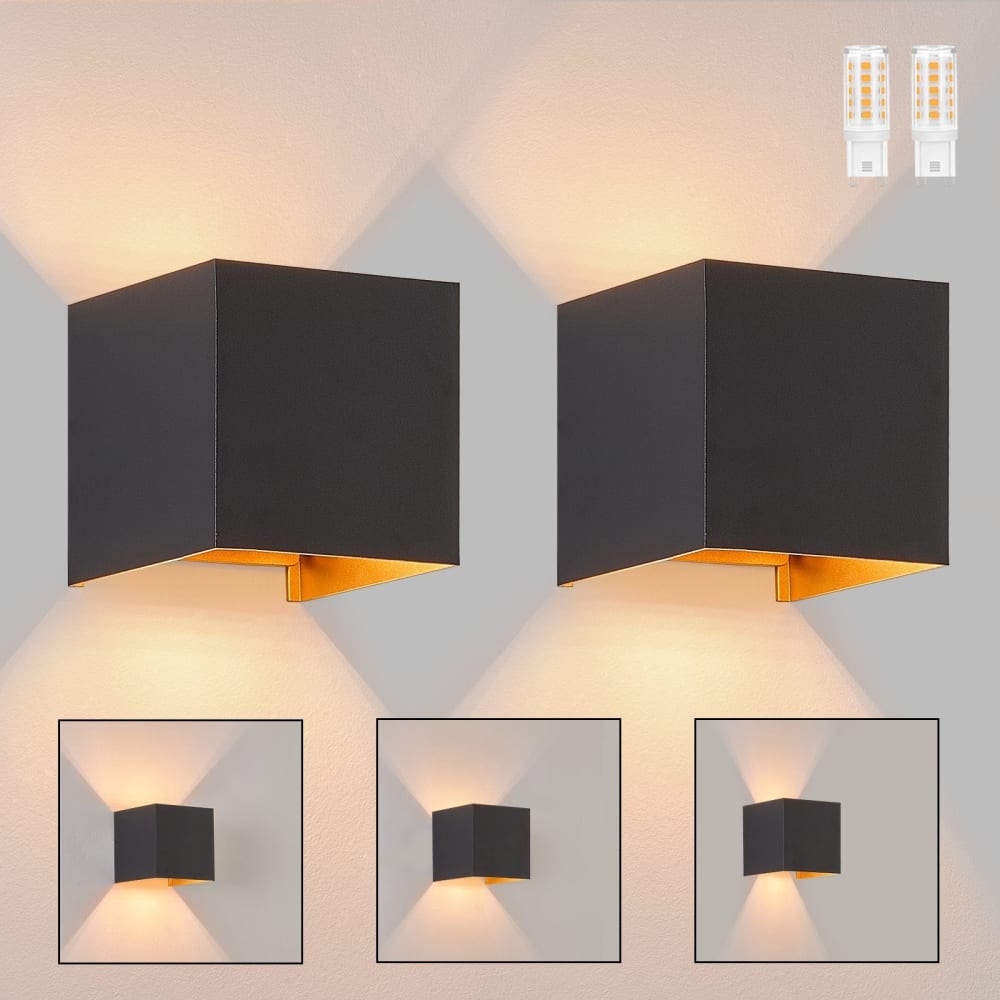 Mansfield - Wandleuchte aus Metall, Schwarz, L 10 cm, G9, 2er-Set