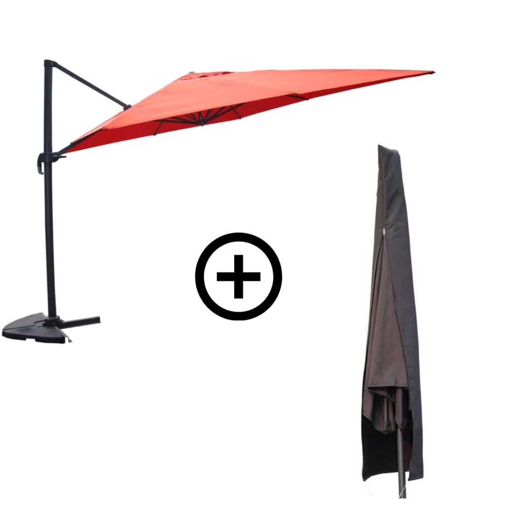Bundle parasol 3x4m déporté rotatif terracotta + housse
