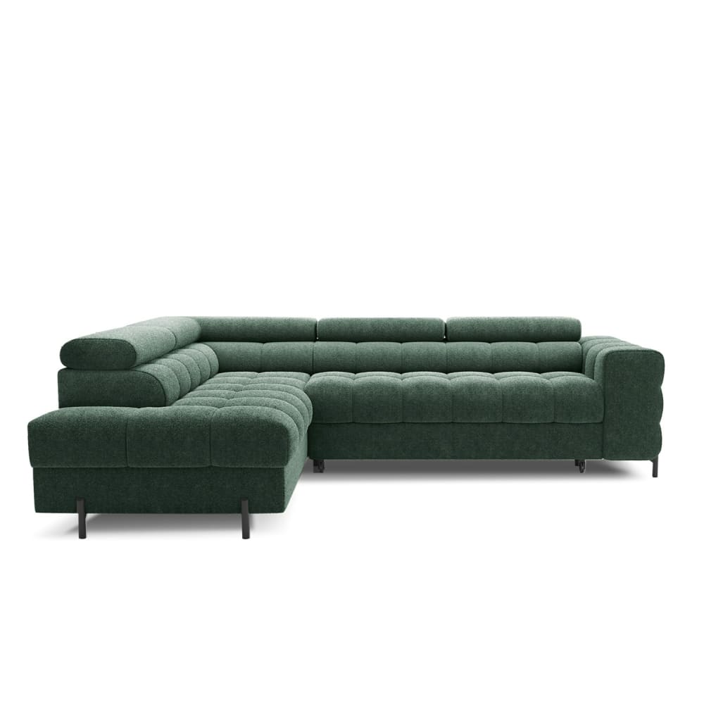 Canapé d'angle gauche convertible 5 places en velours vert