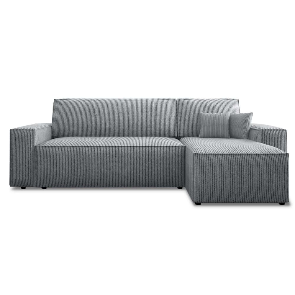 Canapé d'angle convertible 4 places velours côtelé gris clair