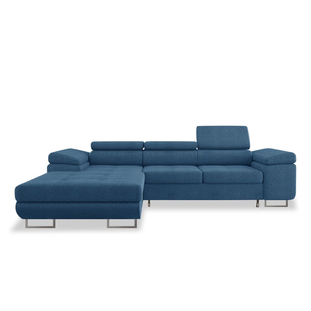 Canapé d'angle gauche convertible 6 places velours côtelé bleu