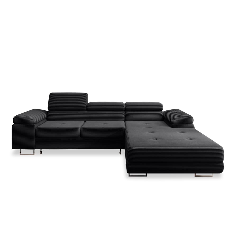 Canapé d'angle droit convertible 6 places en velours côtelé noir